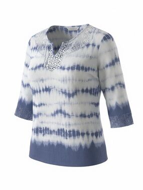 Alfred Dunner Blue and White Tie-Dye Lace-Trim Tunic